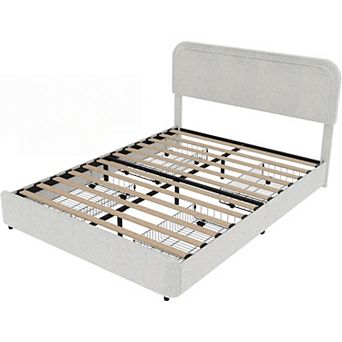 Bed Frame with Headboard, Modern Upholstered Bed Frame, 4 Storage Drawers