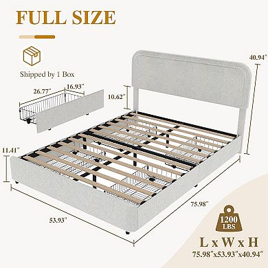 Bed Frame with Headboard, Modern Upholstered Bed Frame, 4 Storage Drawers