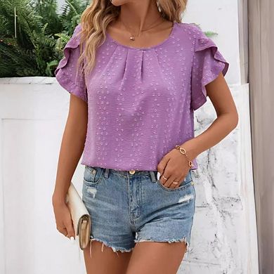 Women's Business Casual Round Neck Short Sleeve Swiss Dots Work Tops