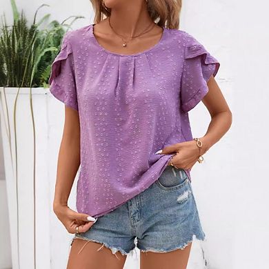 Women's Business Casual Round Neck Short Sleeve Swiss Dots Work Tops