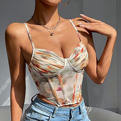 Women's Boho Vacation Pleated Spaghetti Strap Shirred Crop Tops