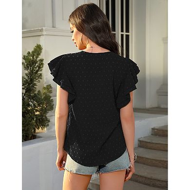 Women's V-Neck Short Sleeve Casual Summer Basic Blouses