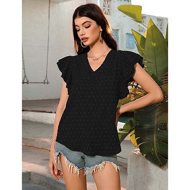 Women's V-Neck Short Sleeve Casual Summer Basic Blouses