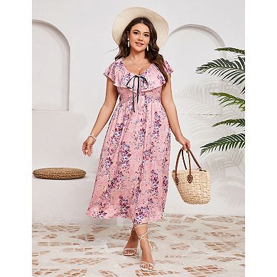 Women's Plus Size Floral Midi Dress Casual Boho Dress