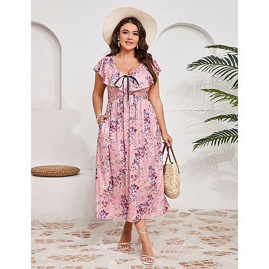 Women's Plus Size Floral Midi Dress Casual Boho Dress