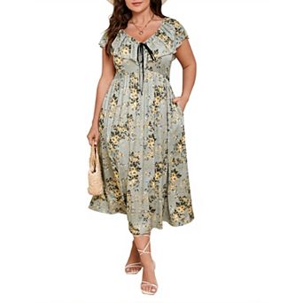 Women's Plus Size Floral Midi Dress Casual Boho Dress