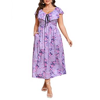 Women's Plus Size Floral Midi Dress Casual Boho Dress