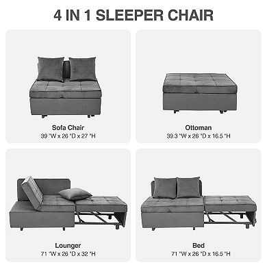 4-in-1 Convertible Sofa Bed, Velvet Loveseat Sleeper Chair with 2 Pillows & 5 Backrests