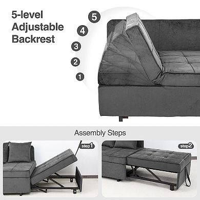 4-in-1 Convertible Sofa Bed, Velvet Loveseat Sleeper Chair with 2 Pillows & 5 Backrests