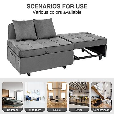 4-in-1 Convertible Sofa Bed, Velvet Loveseat Sleeper Chair with 2 Pillows & 5 Backrests