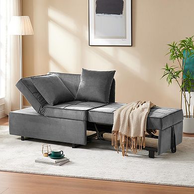 4-in-1 Convertible Sofa Bed, Velvet Loveseat Sleeper Chair with 2 Pillows & 5 Backrests
