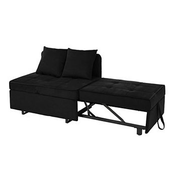 4-in-1 Convertible Sofa Bed, Velvet Loveseat Sleeper Chair with 2 Pillows & 5 Backrests