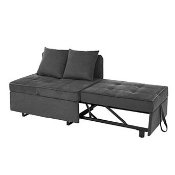 4-in-1 Convertible Sofa Bed, Velvet Loveseat Sleeper Chair with 2 Pillows & 5 Backrests