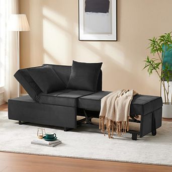 4-in-1 Convertible Sofa Bed, Velvet Loveseat Sleeper Chair with 2 Pillows & 5 Backrests