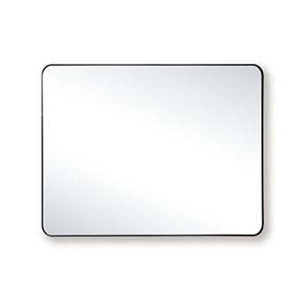 SUMERAIN 28"x36" Rounded CornerMirror,Matte Black Metal Frame,Shatterproof Tempered Glass Wall Mount