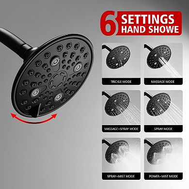 SUMERAIN Wall Mount Tub and Shower Faucet, 6 Water Outlet Modes, 360' Rotatable Showerhead