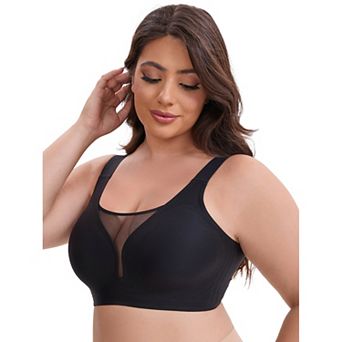 Women's Mesh Plunge Wirefree Full Coverage Bras Wide Straps Seamless Lightweight Soft Bra