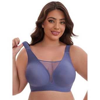 Women's Mesh Plunge Wirefree Full Coverage Bras Wide Straps Seamless Lightweight Soft Bra