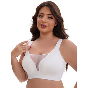 Women's Mesh Plunge Wirefree Full Coverage Bras Wide Straps Seamless Lightweight Soft Bra