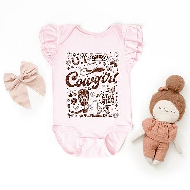 Cowgirl Sketched Icons - Baby Flutter Sleeve Bodysuit