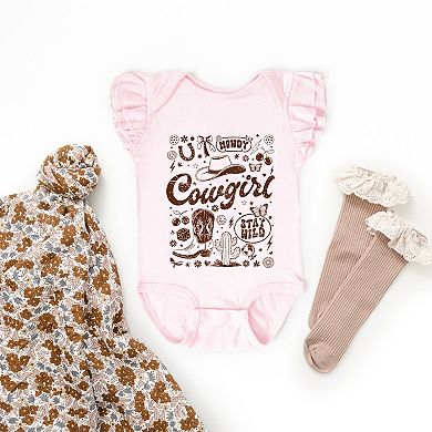 Cowgirl Sketched Icons - Baby Flutter Sleeve Bodysuit