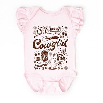 Cowgirl Sketched Icons - Baby Flutter Sleeve Bodysuit