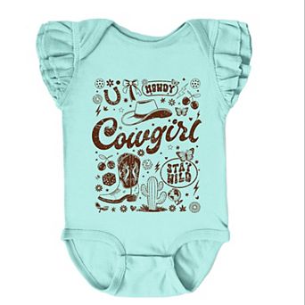 Cowgirl Sketched Icons - Baby Flutter Sleeve Bodysuit