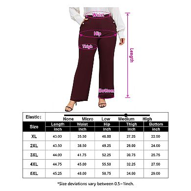 Plus Size Women Flared Trousers Long Dress Pants Casual Work Side Pockets Elastic Waist