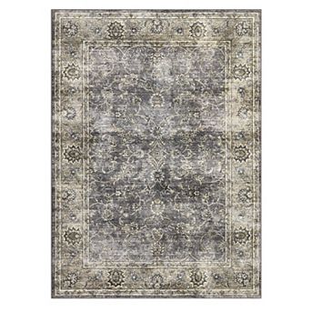 Distressed Area Rug Non Slip Foldable Low Pile Ultra Thin Pet Friendly Floor Cover for Bedroom