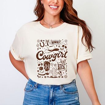 Cowgirl Sketched Icons - Women's Garment Dyed Graphic T-Shirt