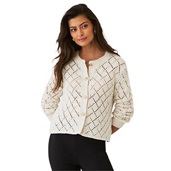 Ellos Plus Size Open Work Button Front Cardigan
