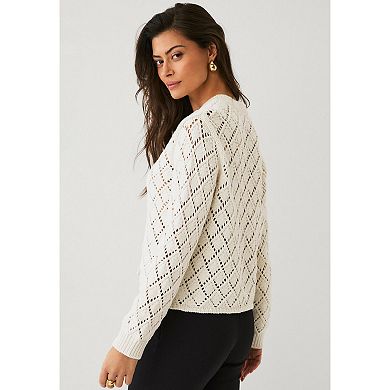 Ellos Plus Size Open Work Button Front Cardigan