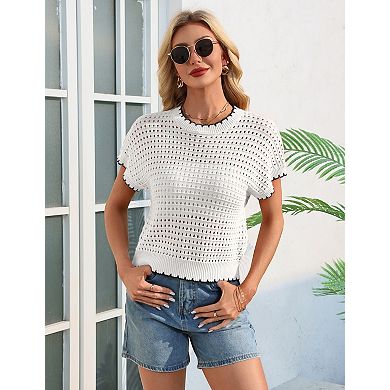 Women's Hollow Out Short Sleeve Knit Sweater