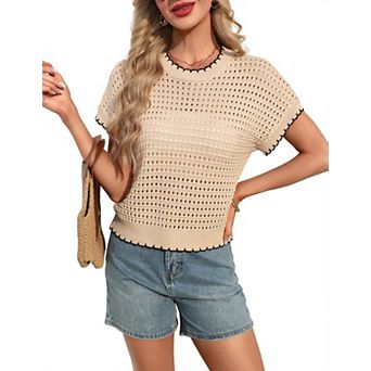 Women's Hollow Out Short Sleeve Knit Sweater