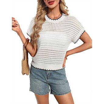 Women's Hollow Out Short Sleeve Knit Sweater