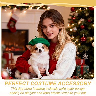 1 Pc Dog Beret Wool Hat, Dog Hat Pet French Artist Berets with Adjustable Strap