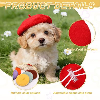1 Pc Dog Beret Wool Hat, Dog Hat Pet French Artist Berets with Adjustable Strap
