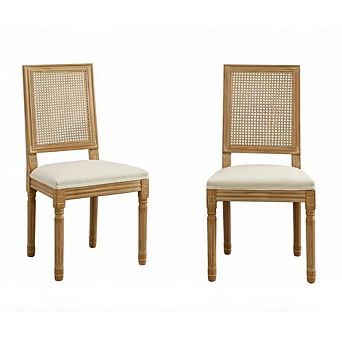 GOODSILO French Style Dining Chairs Set of Two with Rattan Backrest and Wood Frame