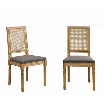 GOODSILO French Style Dining Chairs Set of Two with Rattan Backrest and Wood Frame
