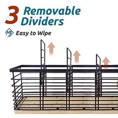 4-Compartment Matte Black Metal & Wood Utensil Holder for Farmhouse Kitchen