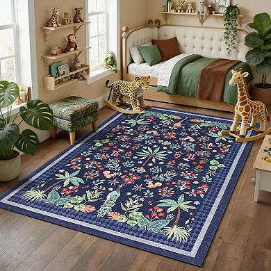 FairOnly Rainforest & Animals Print Ultra Thin Machine Washable Non Slip Mat for Modern Home Decor