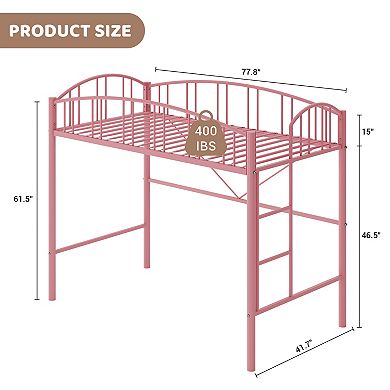Loft Bed Twin Size,Metal Loft Bed Frame Twin Size With Arched Guardrail And Safety Ladder