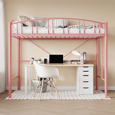 Loft Bed Twin Size,Metal Loft Bed Frame Twin Size With Arched Guardrail And Safety Ladder