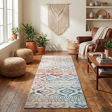 Boho Area Rug Machine Washable Non Slip Non Shedding Stain Resistant Floor Cover for Playroom