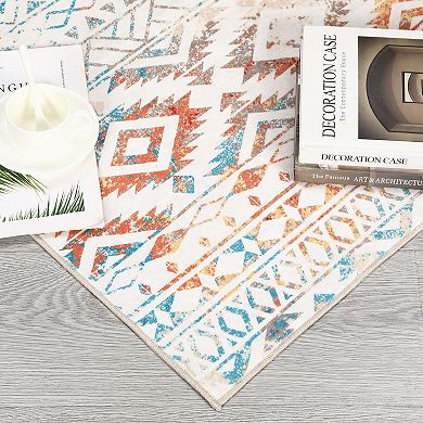 Boho Area Rug Machine Washable Non Slip Non Shedding Stain Resistant Floor Cover for Playroom