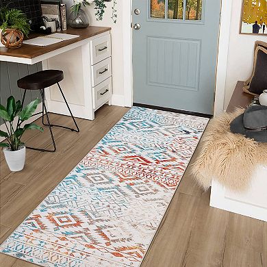 Boho Area Rug Machine Washable Non Slip Non Shedding Stain Resistant Floor Cover for Playroom