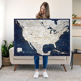 Push Pin Usa Map On Navy Blue