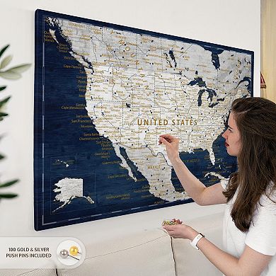 Push Pin Usa Map On Navy Blue