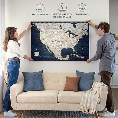 Push Pin Usa Map On Navy Blue