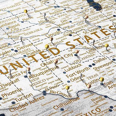 Push Pin Usa Map On Navy Blue